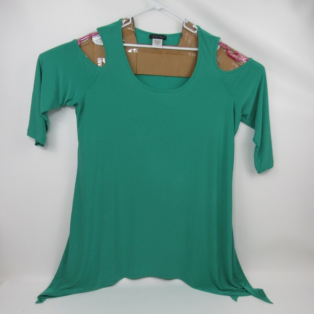 LAST CALL!! Slinky brand Green 1X 3/4 sleeve round neck tunic asymmetrical hem